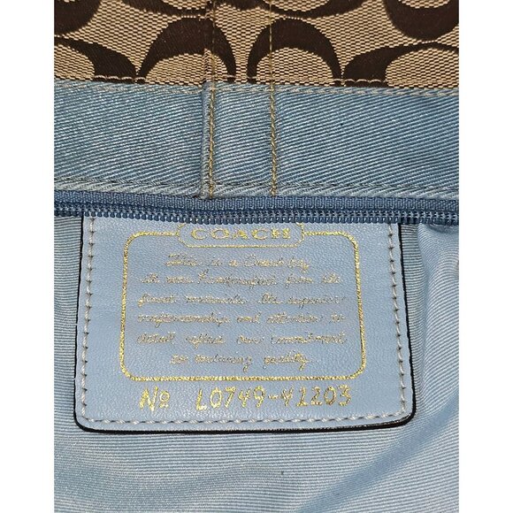 Coach Signature Wristlet Blue & Beige Leather Canvas Monogram Design 134B - Picture 7 of 14